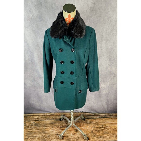 ESPRIT Womens L Designer Double Breasted Wool Blend Pea Coat Emerald Green EUC - Picture 2 of 12